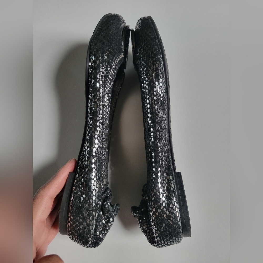 Tory Burch Black/Silver Python Print Reva Ballet … - image 3